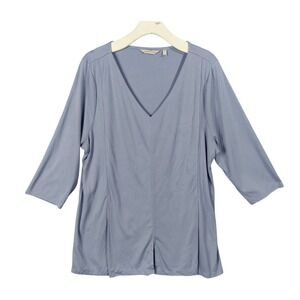 Soft Surroundings Womens 1X Modal Blue Ribbed Knit V-Neck 3/4 Sleeve Tunic Top